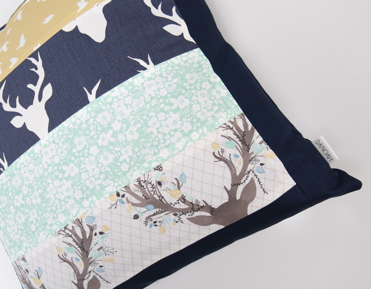 Navy Buck Patchwork Cushion Cover