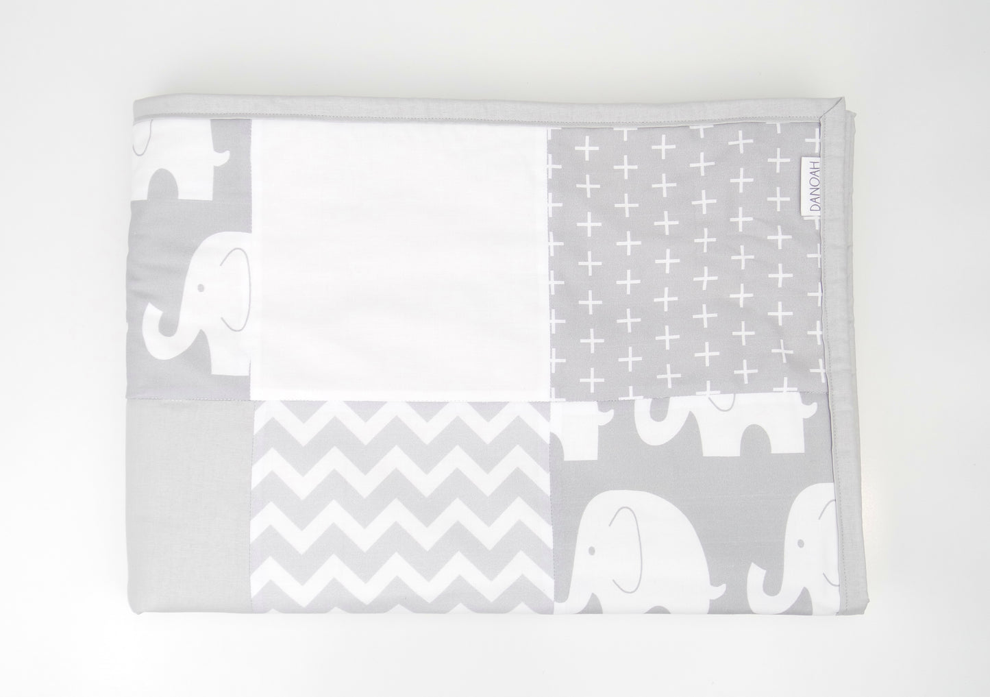 Grey & White Elephant Patchwork Quilt