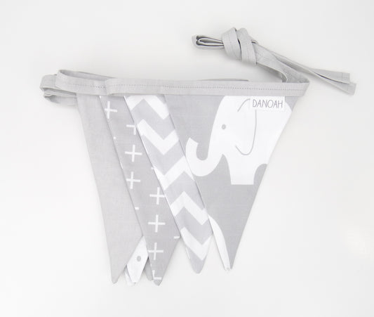 Grey & White Elephant Bunting Flags