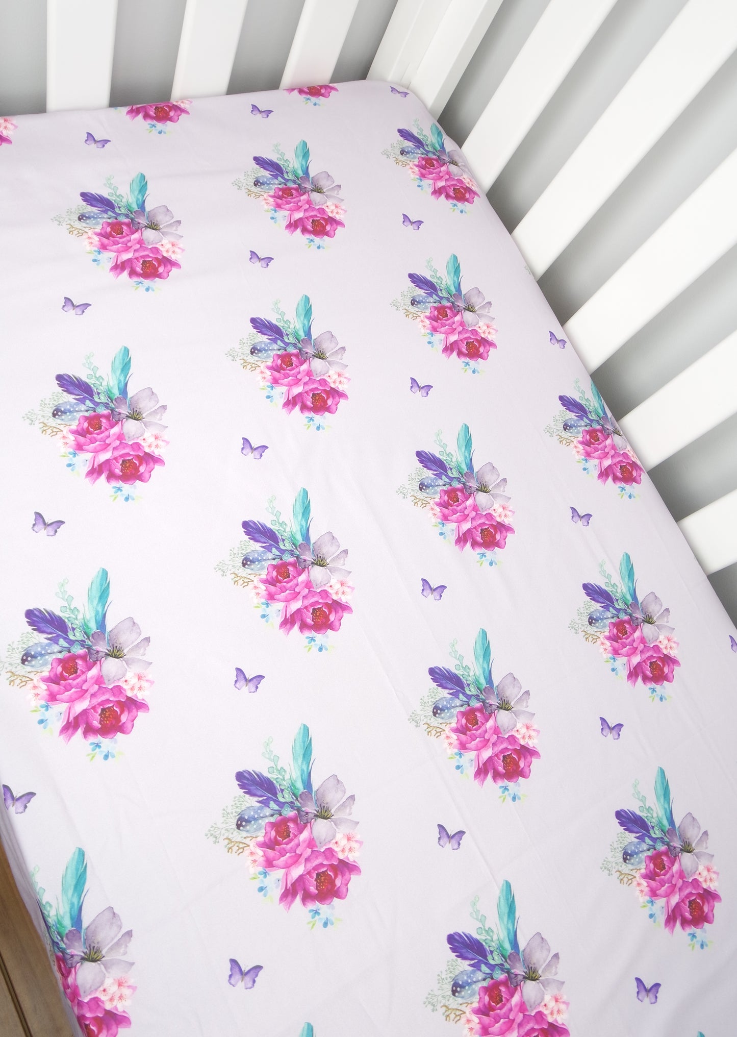 Purple Boho Floral Fitted Sheet