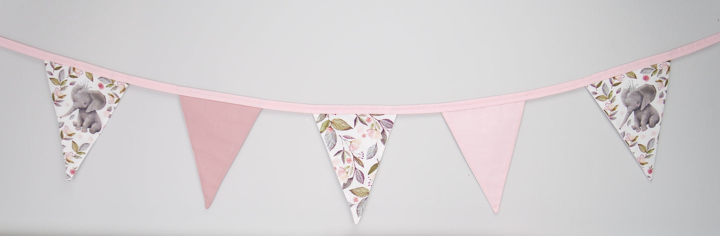 Pink Floral Elephant Bunting Flags