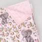 Pink Floral Elephant Minky Baby Blanket