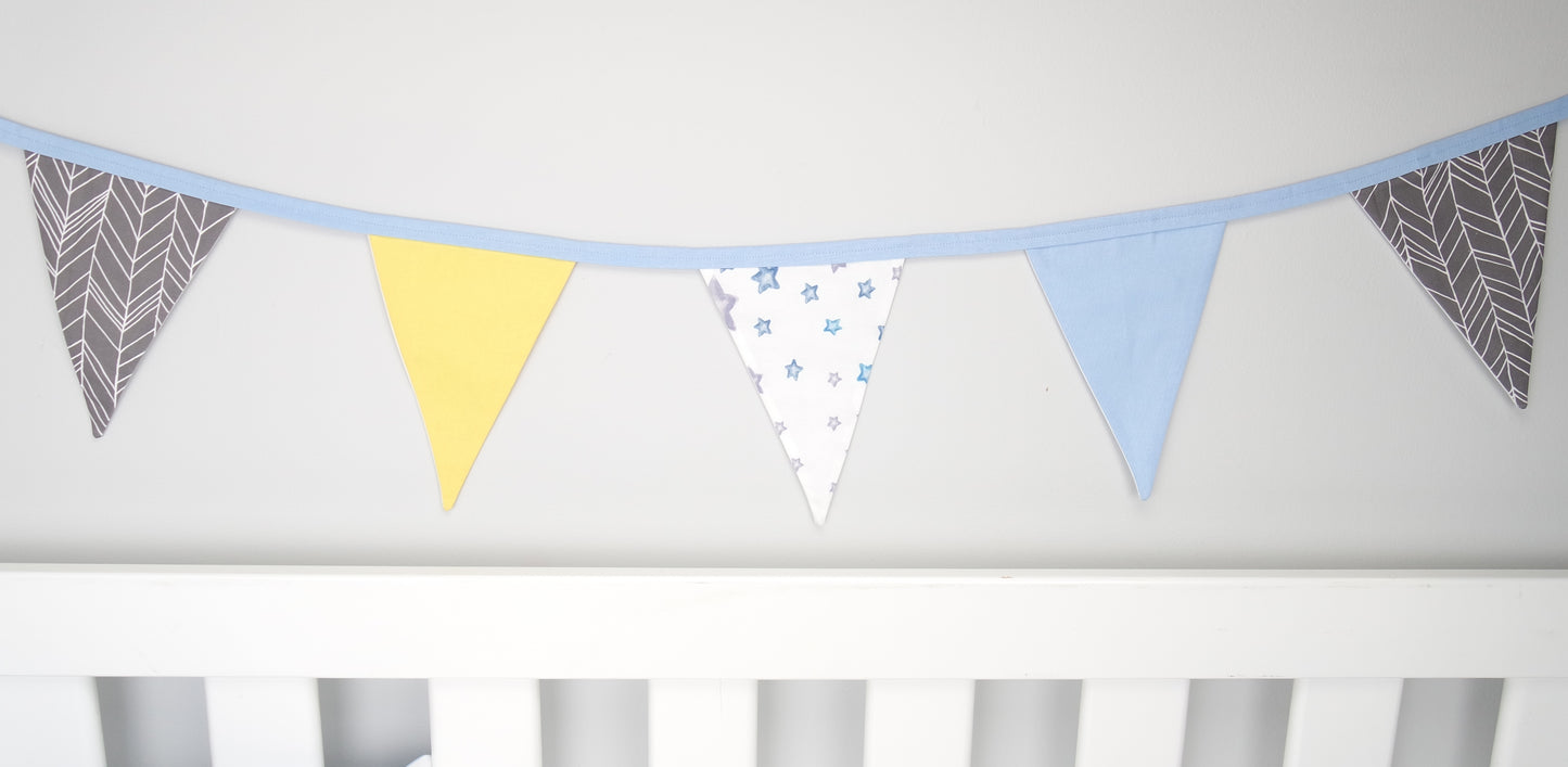 Grey, Yellow & Blue Stars Bunting Flags