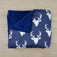 Navy Blue Deer Head Minky Baby Blanket