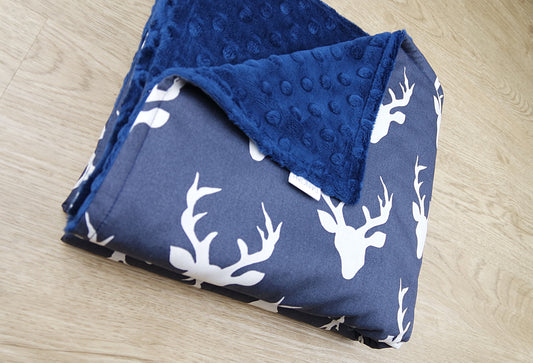 Navy Blue Deer Head Minky Baby Blanket