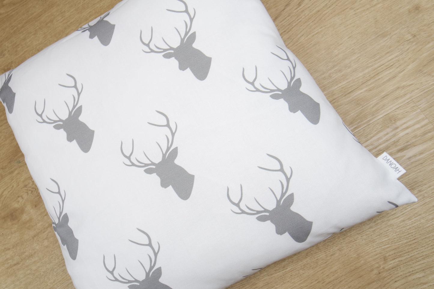 Grey & White Deer Head Cushion Cover