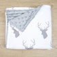 Grey & White Deer Head Minky Baby Blanket