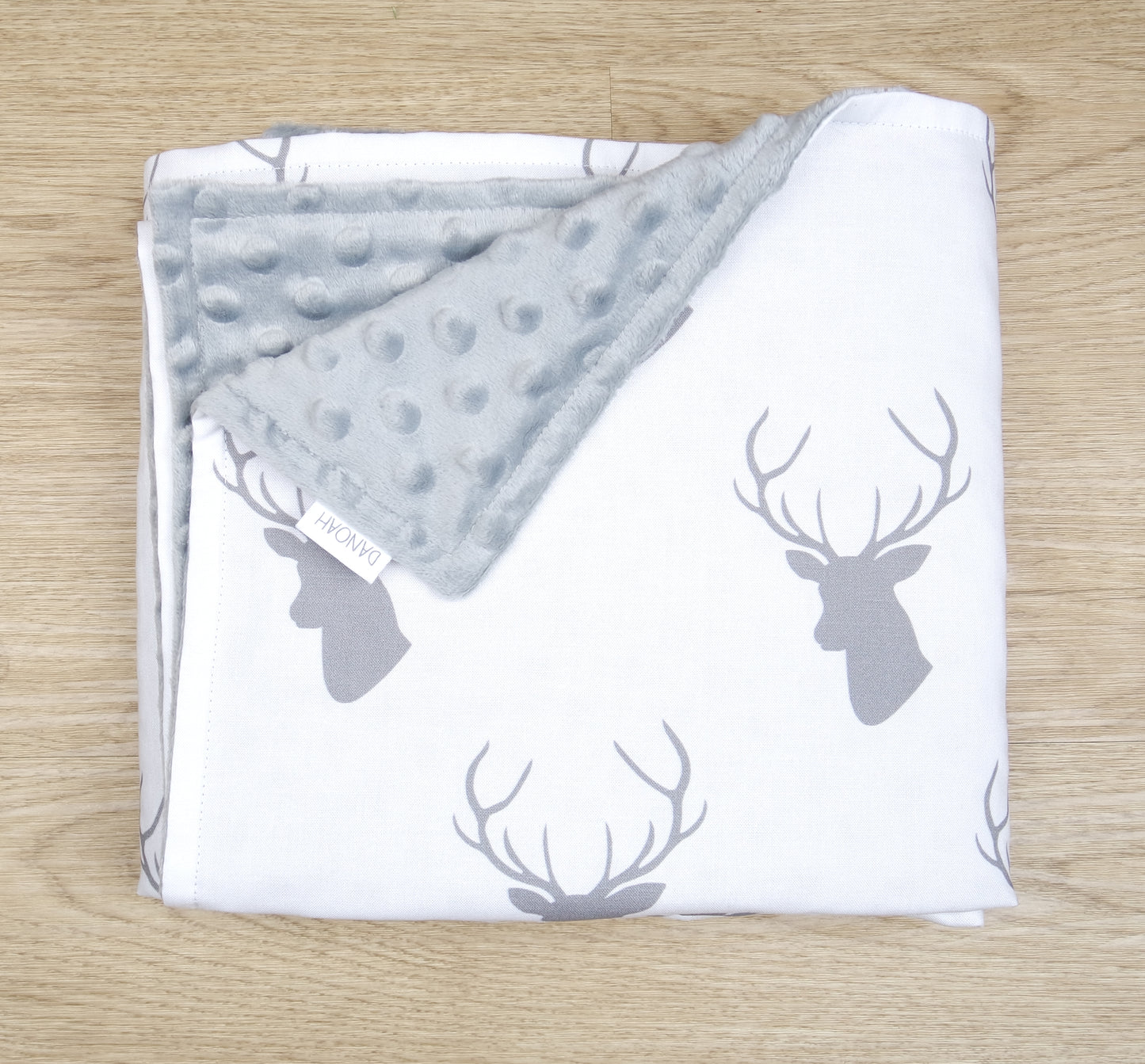 Grey & White Deer Head Minky Baby Blanket