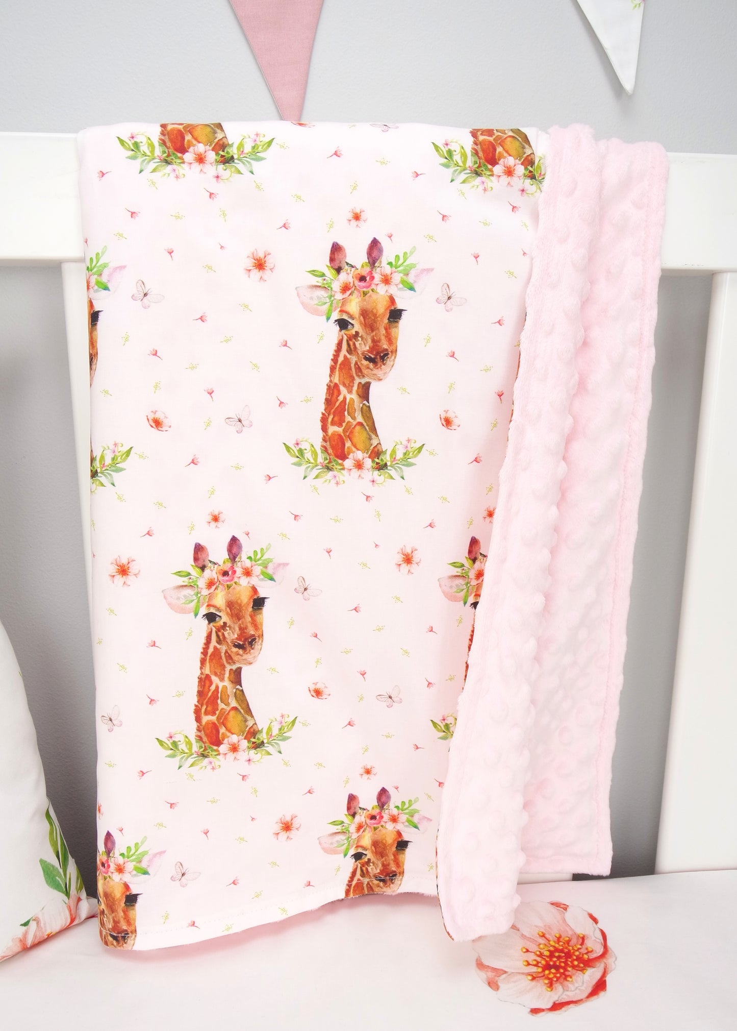 Girl Giraffe Minky Baby Blanket