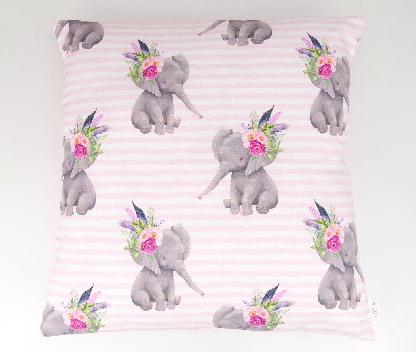 Fierce Elephant & Pink Stripes Cushion Cover